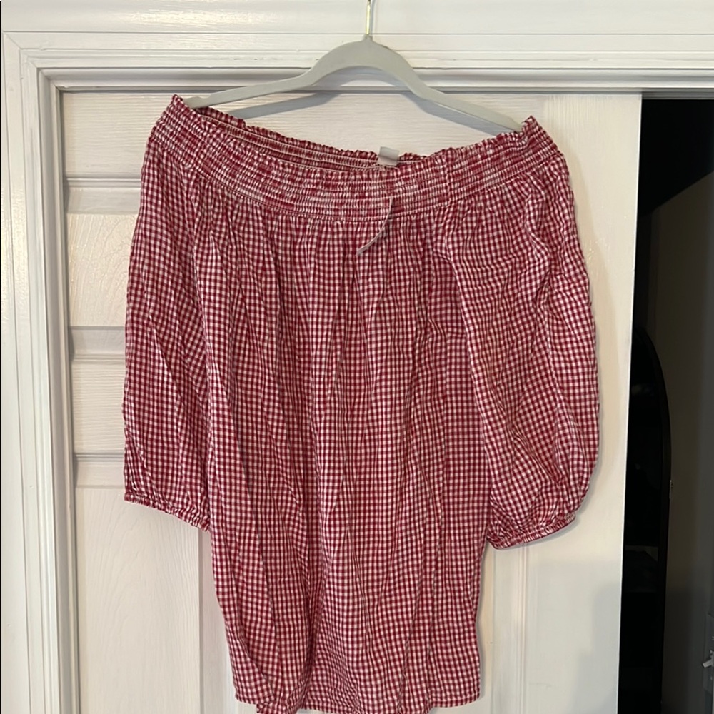 Old Navy Red Gingham Off-Shoulder Top